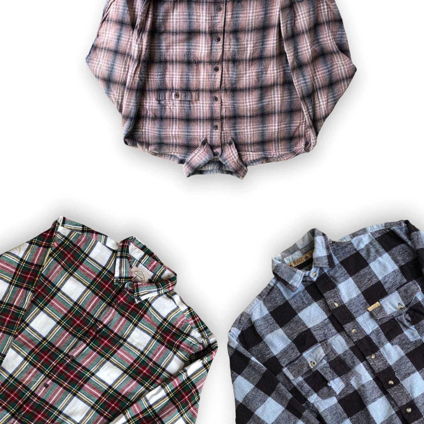 Box de chemises flanelle vintage – style à carreaux – vêtements pliés en gros pour friperie – Place Wholesale