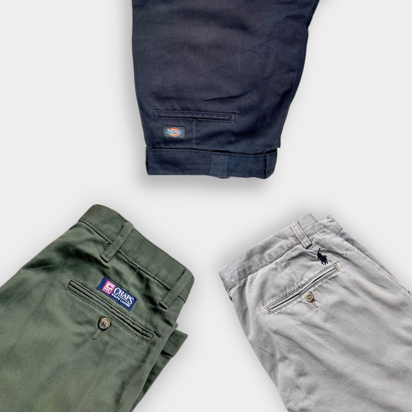 Box de pantalons de marque vintage – vêtements pliés pour homme – styles workwear et casual – Place Wholesale
