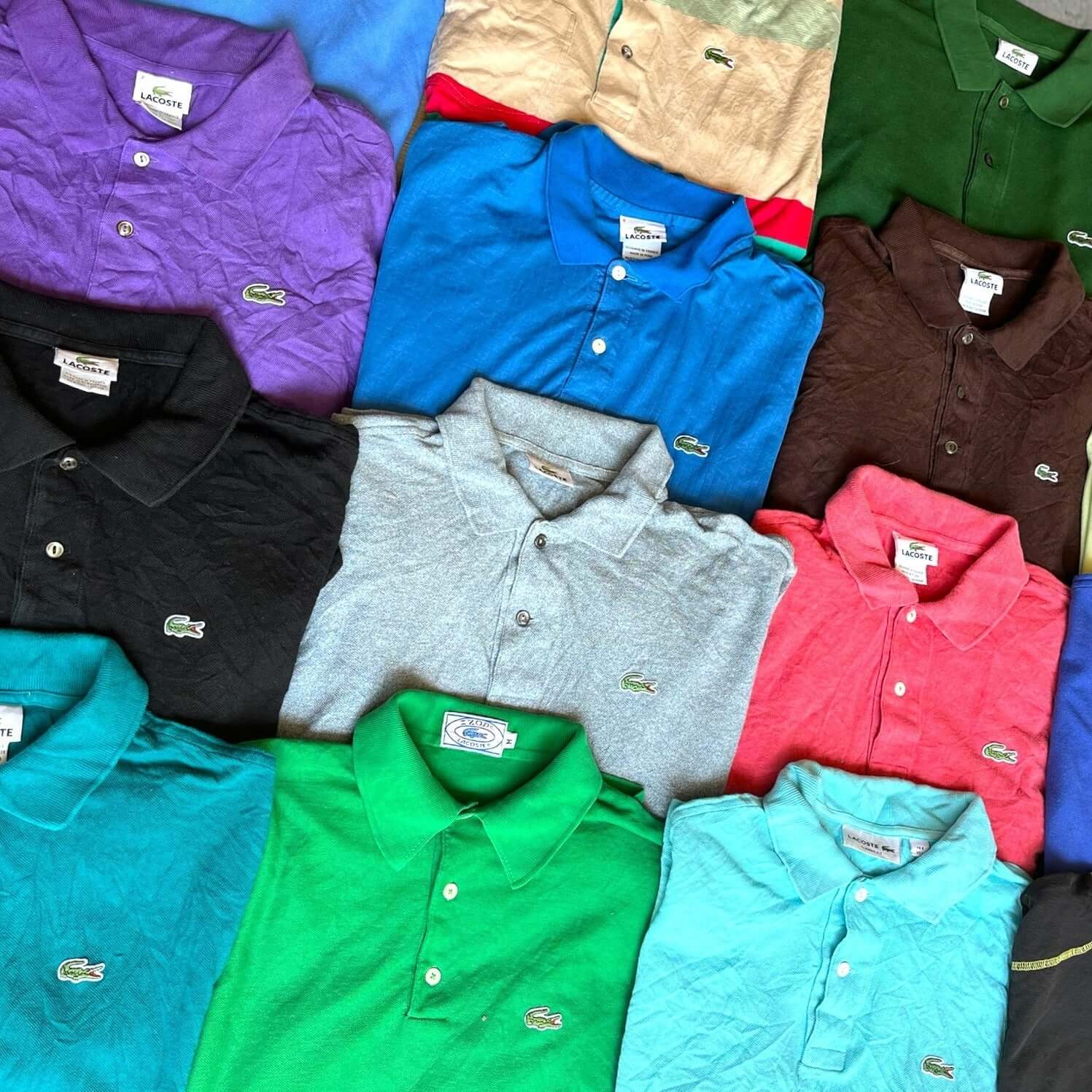 Polos Lacoste vintage colorés – box de 20 pièces pour friperies – sélection premium en gros – Place Wholesale