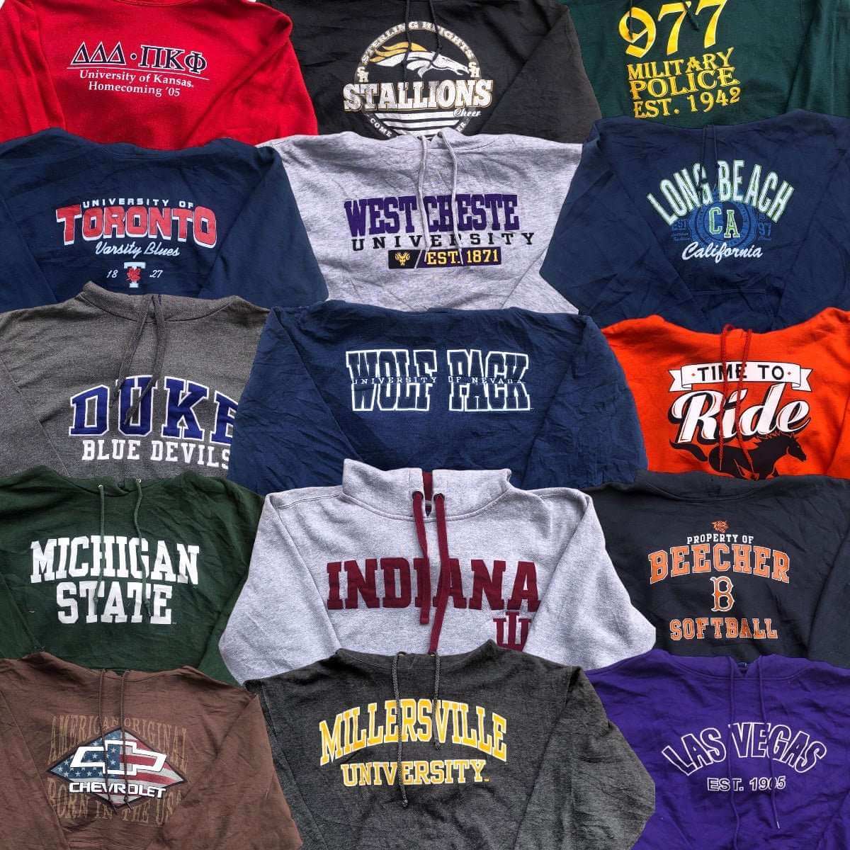 Sweats universitaires américains vintage – box en gros – logos Ivy League et sport US – Place Wholesale