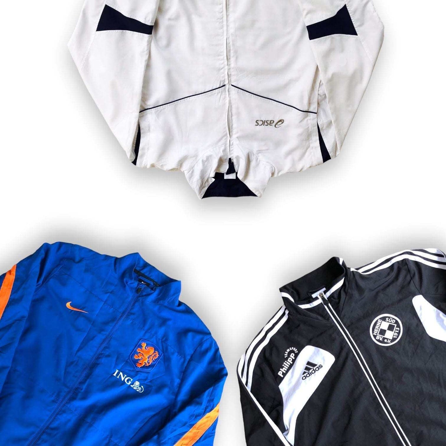 Box de vestes légères vintage – marques comme Nike – vêtements pliés – vente en gros friperie – Place Wholesale