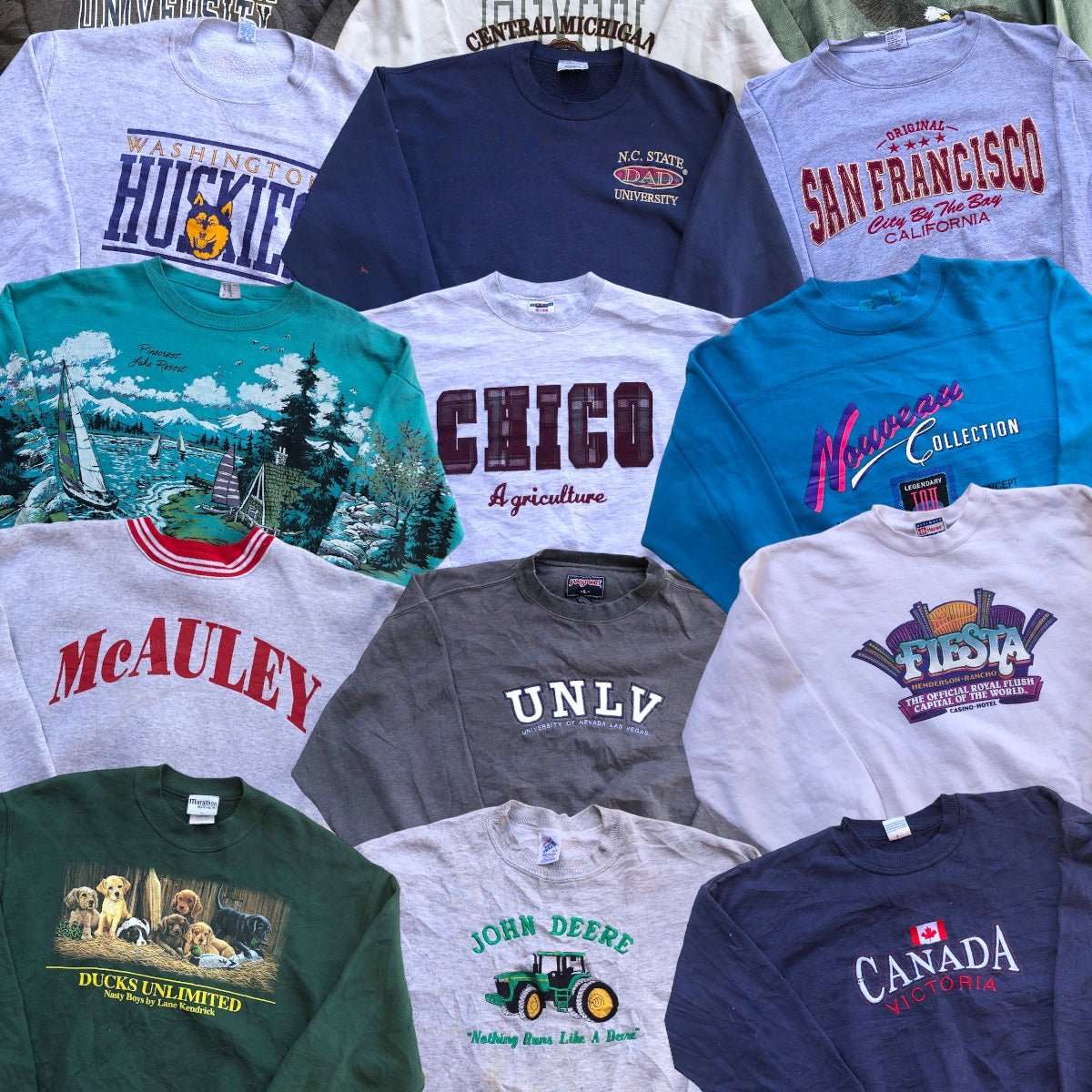 Box GRADE B – sweats et hoodies vintage pliés – vêtements en gros pour friperie – Place Wholesale