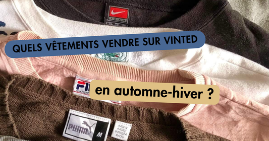 Sélection de vêtements vintage à vendre sur Vinted en automne-hiver : pulls en laine, chemises en flanelle, polaires de marque, sweats épais et vestes chaudes, idéals pour la revente.