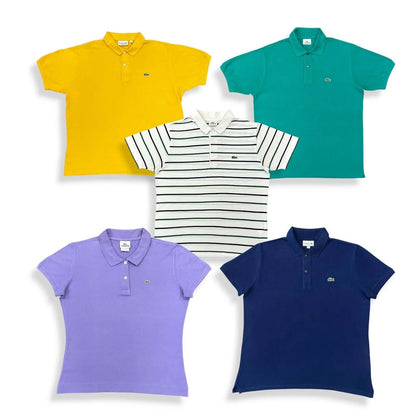 Box de polos Lacoste vintage pliés en lot pour revendeurs friperie – vêtements de marque vintage en gros