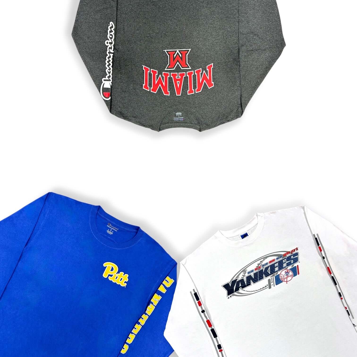 BOX de t-shirts manches longues vintage de marque avec modèles Nike, Adidas, Champion et sportswear rétro en gros
