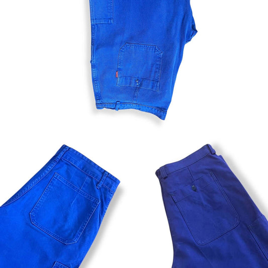 Pantalons de travail bleus anciens en gros pour friperie professionnelle
