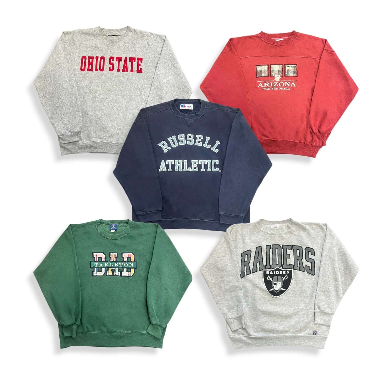 Sweats vintage américains avec imprimés sportswear et universités des années 80 à 2000